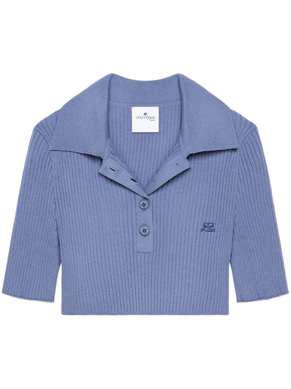 Knitted Cropped Polo Top