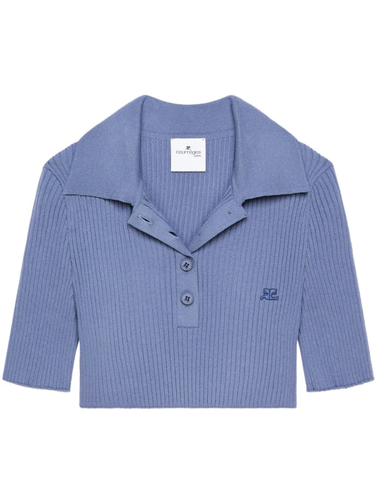 Knitted Cropped Polo Top