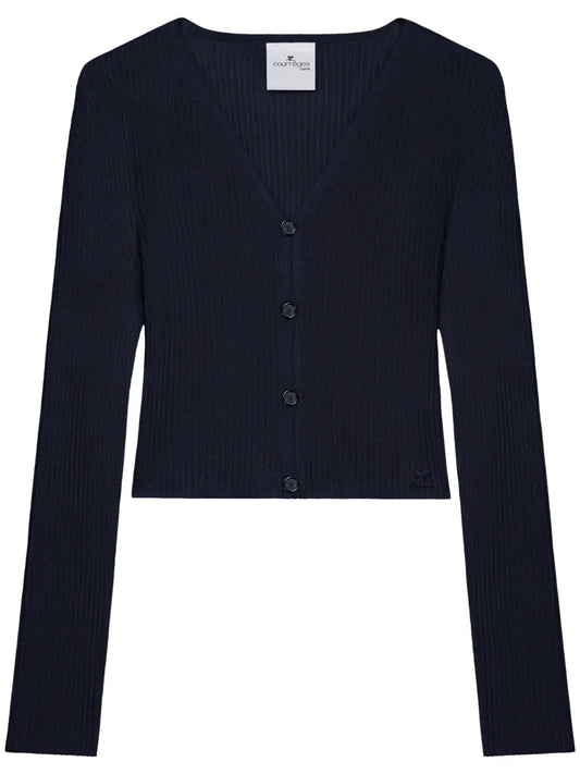 Cropped Fine-Ribbed Cardigan