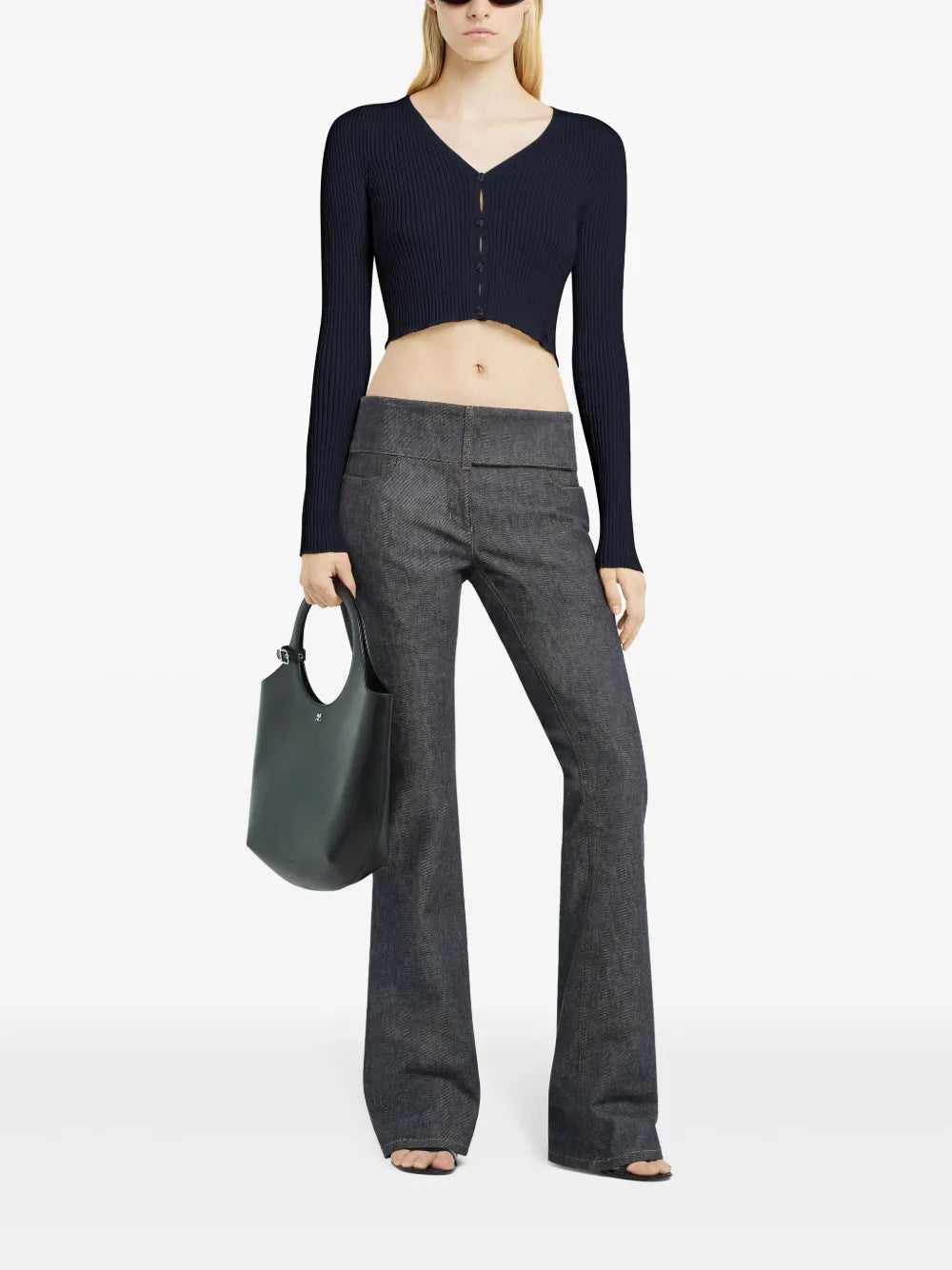 Cropped Fine-Ribbed Cardigan