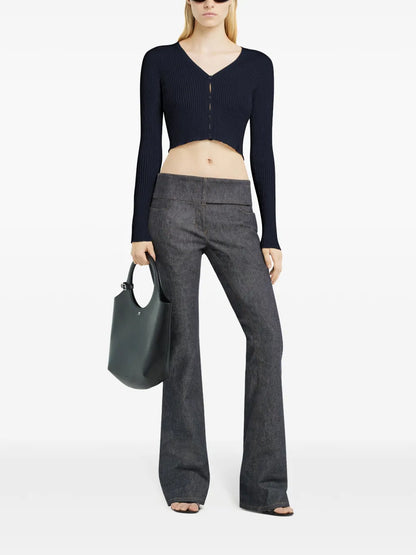 Cropped Fine-Ribbed Cardigan