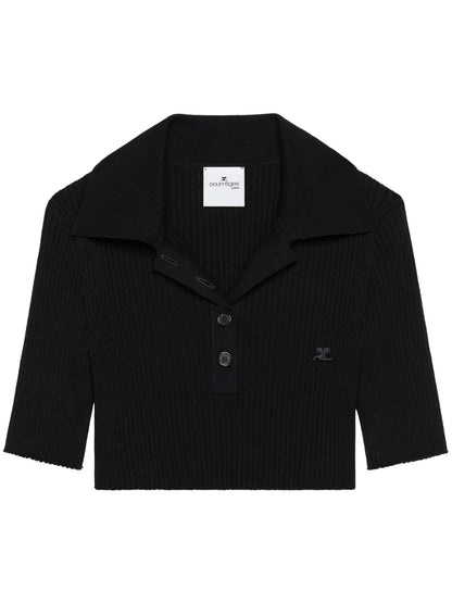 Knitted Cropped Polo Top
