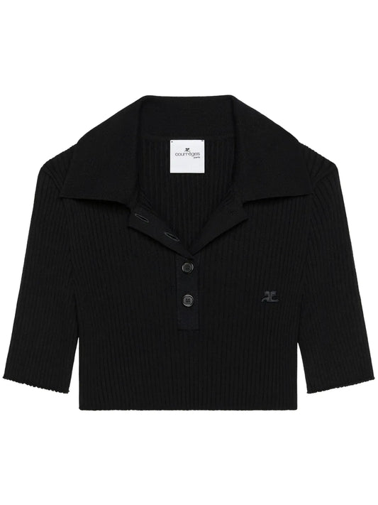 Knitted Cropped Polo Top
