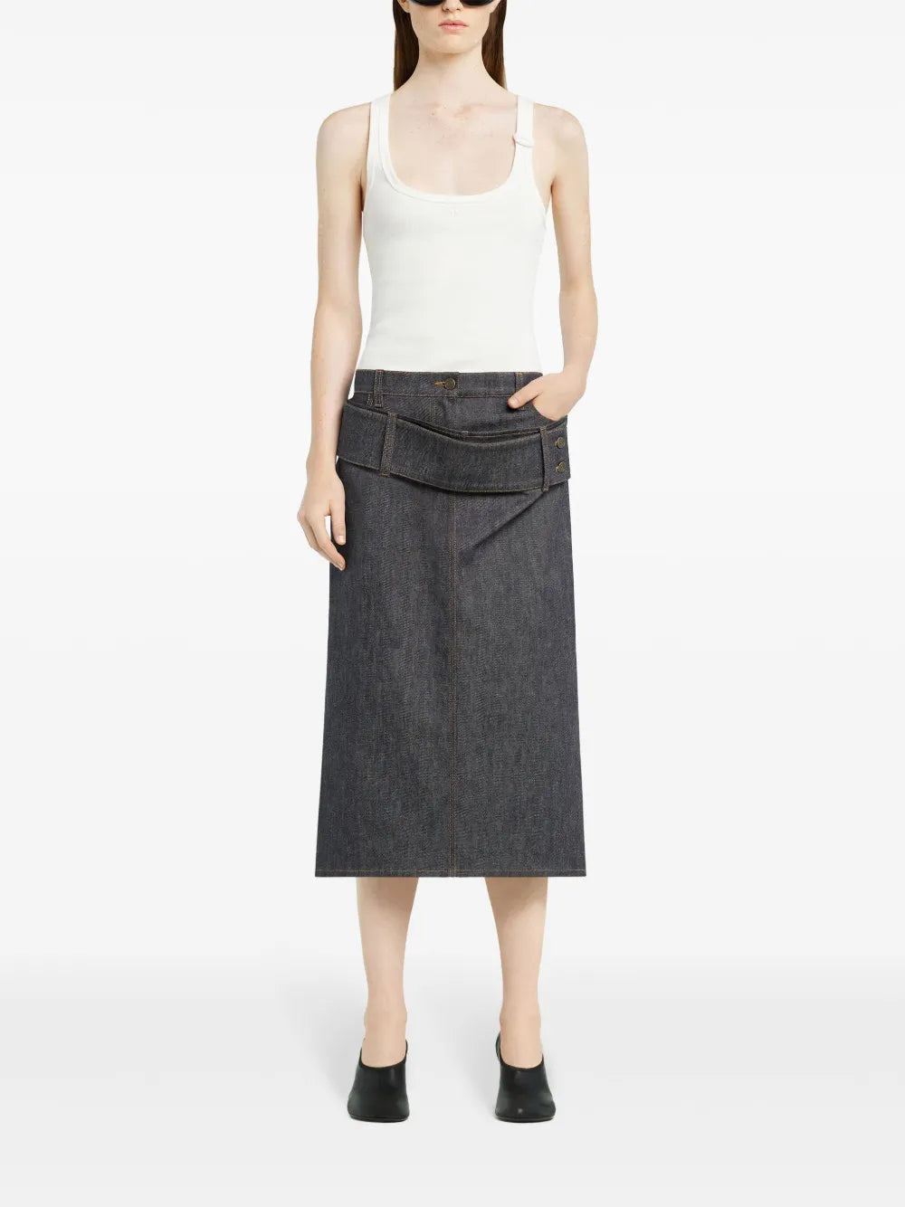 Double-Belt Denim Skirt