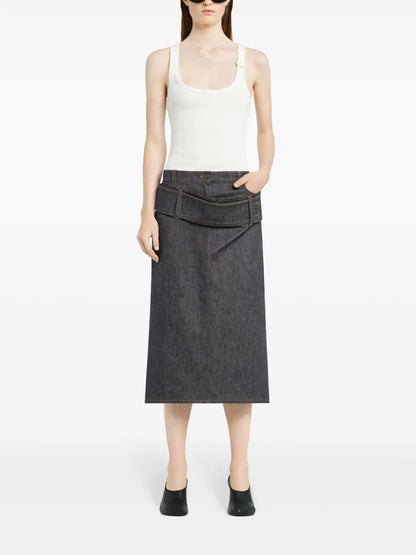 Double-Belt Denim Skirt
