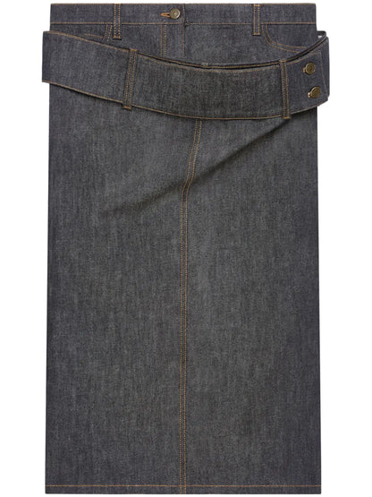 Double-Belt Denim Skirt