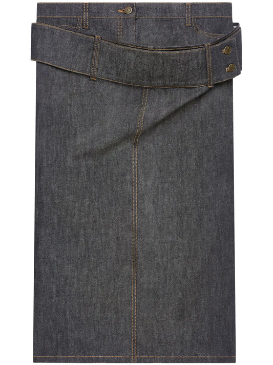 Double-Belt Denim Skirt