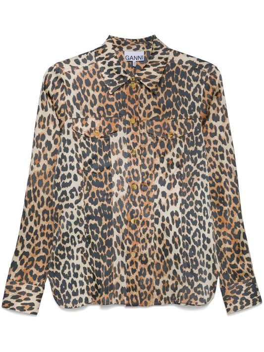 Leopard-Print Satin Shirt