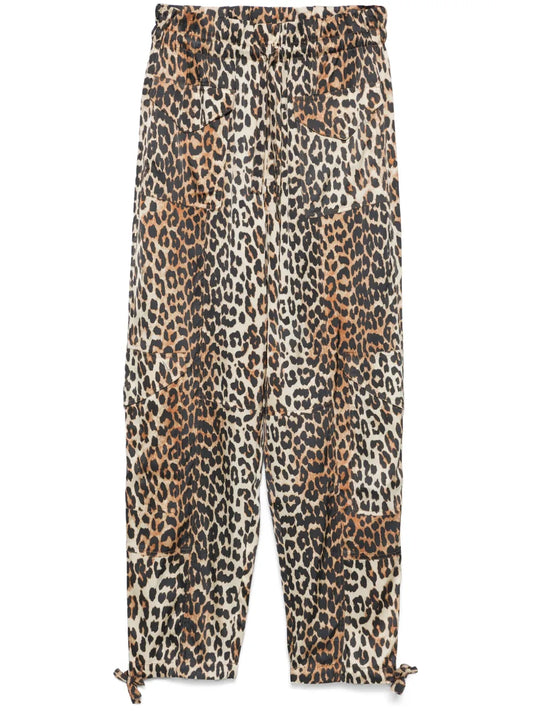 Leopard-Print Satin Trousers