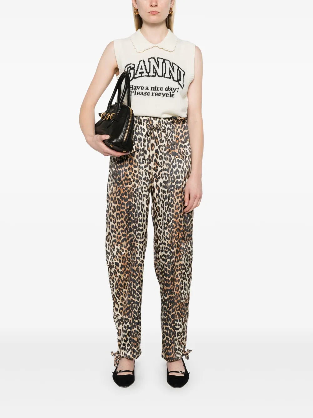 Leopard-Print Satin Trousers