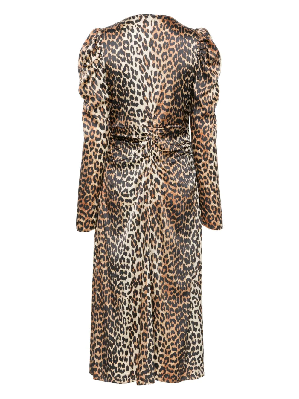 Leopard-Print Ruched Midi Dress