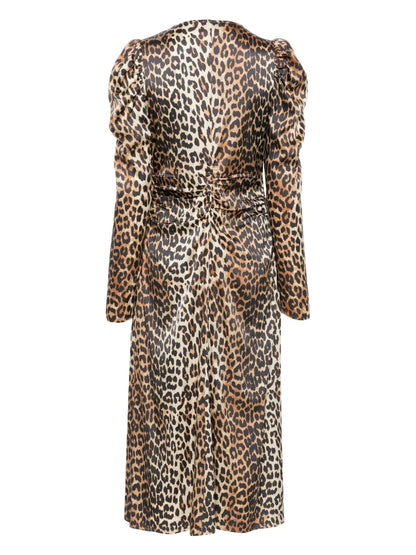 Leopard-Print Ruched Midi Dress