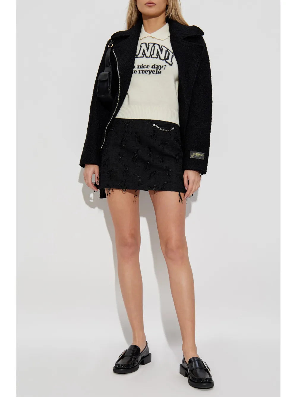 Fringed Tweed Mini Skirt