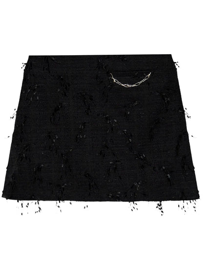 Fringed Tweed Mini Skirt