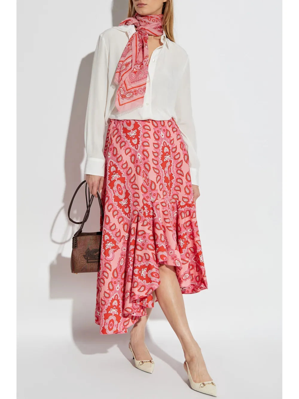 Paisley-Print Asymmetric Skirt