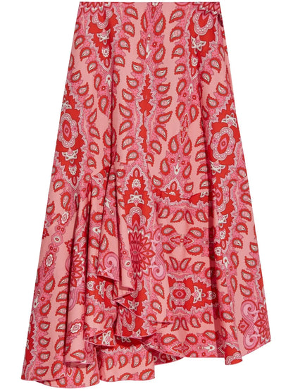 Paisley-Print Asymmetric Skirt