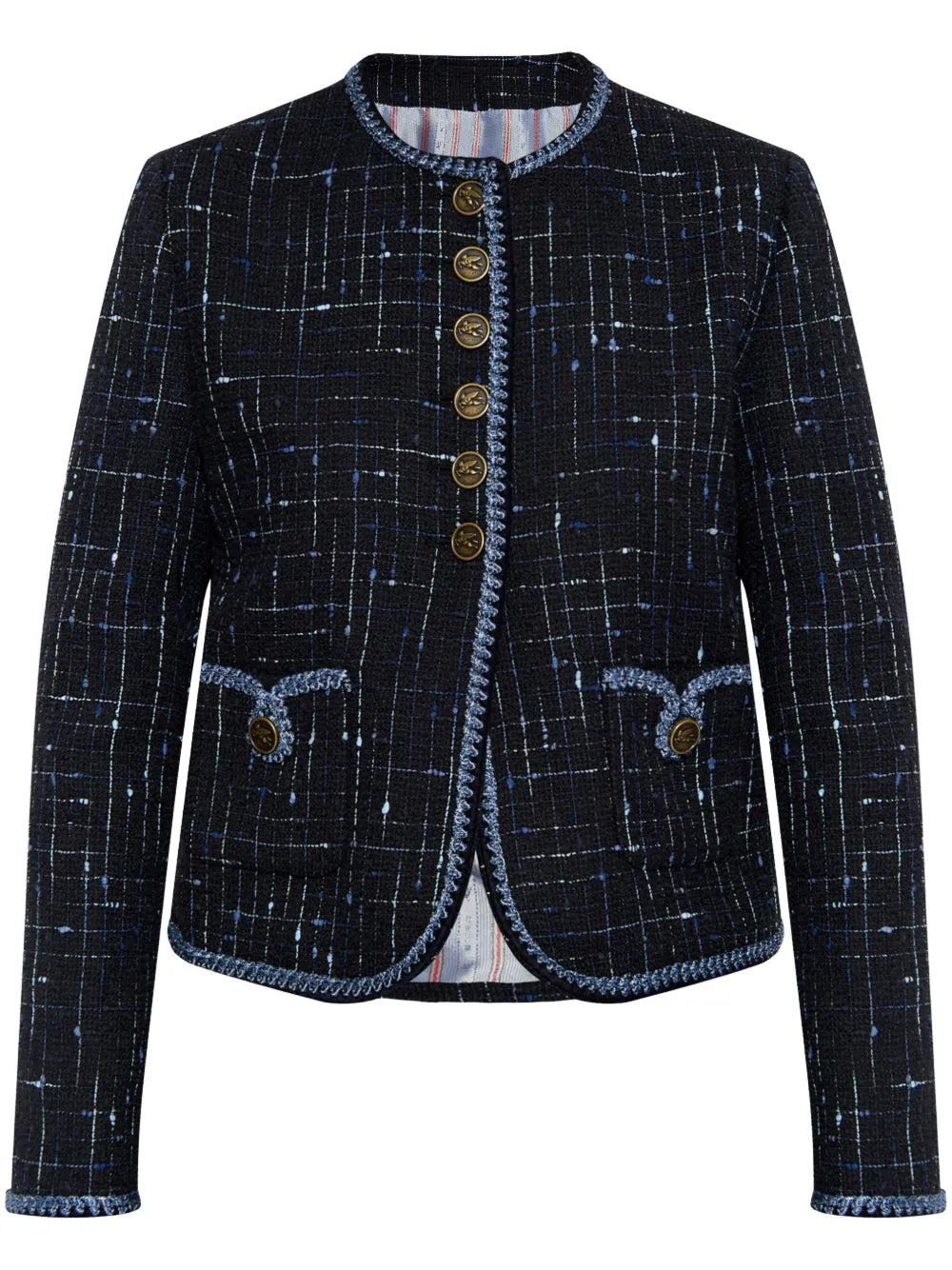 Contrast-Trim Tweed Jacket