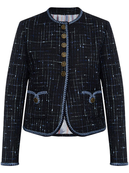 Contrast-Trim Tweed Jacket