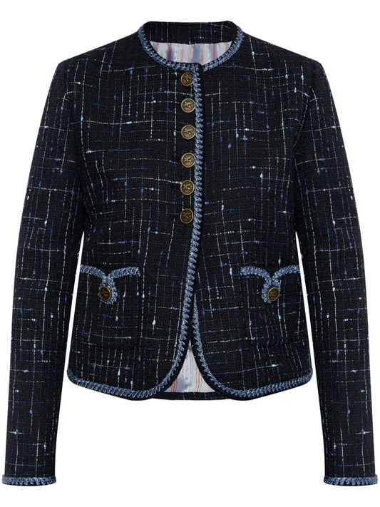 Contrast-Trim Tweed Jacket