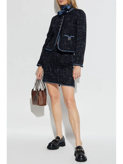 Contrast-Trim Tweed Jacket