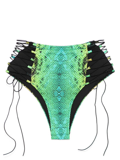 Snake-Print High-Waist Bikini Bottoms