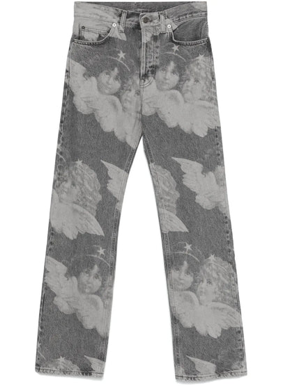 Angels-Print Straight-Leg Jeans