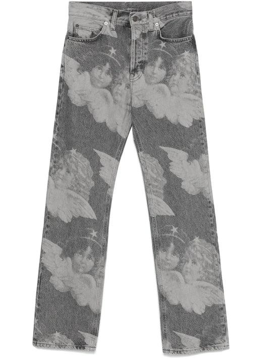 Angels-Print Straight-Leg Jeans