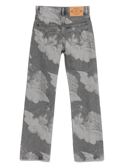 Angels-Print Straight-Leg Jeans