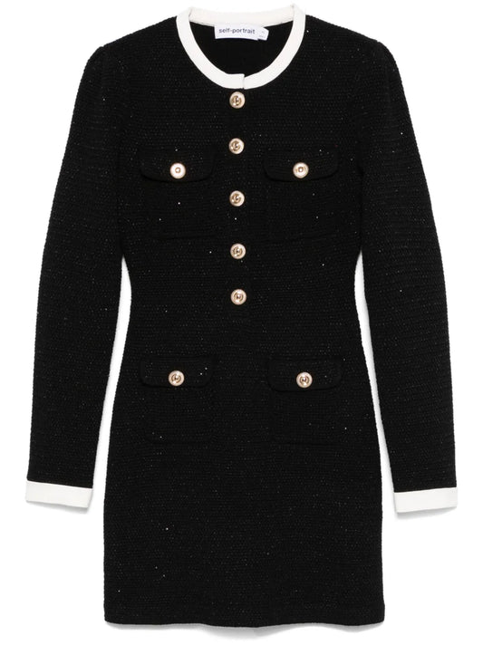 Knitted Contrast-Collar Mini Dress