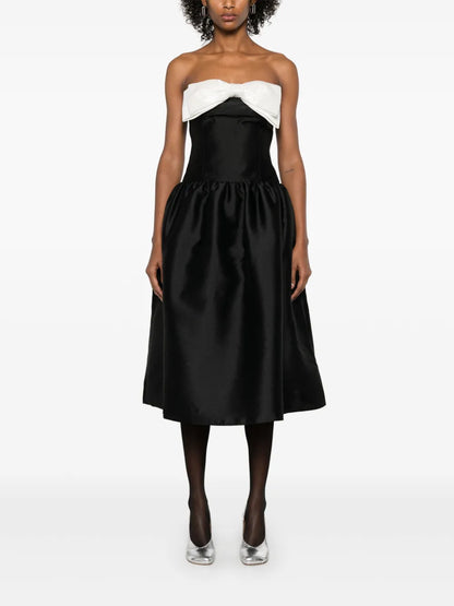 Taffeta Contrast-Bow Midi Dress
