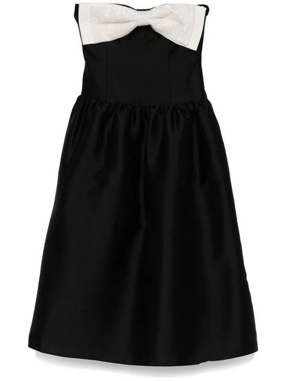 Taffeta Contrast-Bow Midi Dress