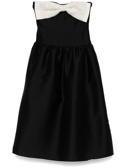Taffeta Contrast-Bow Midi Dress