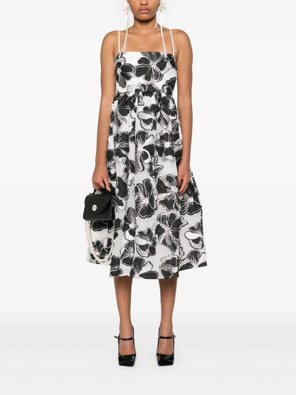 Anemone-Jacquard Voluminous Midi Dress