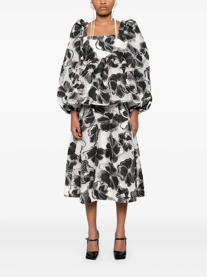 Anemone-Jacquard Voluminous Midi Skirt