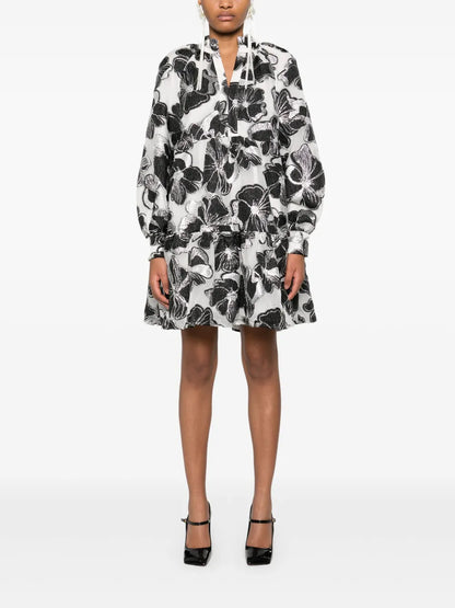 Anemone-Jacquard Tier Mini Dress