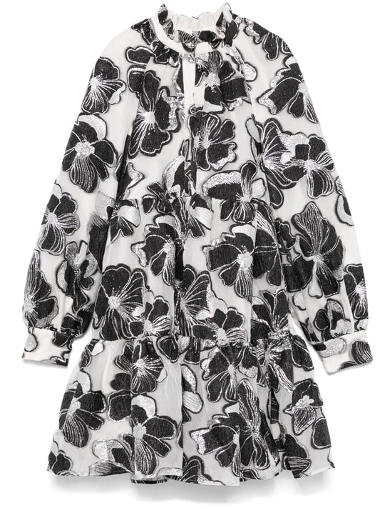 Anemone-Jacquard Tier Mini Dress