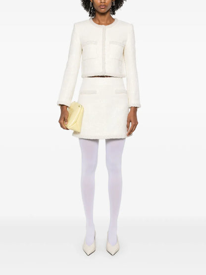 Bouclé Pearl-Trim Mini Skirt