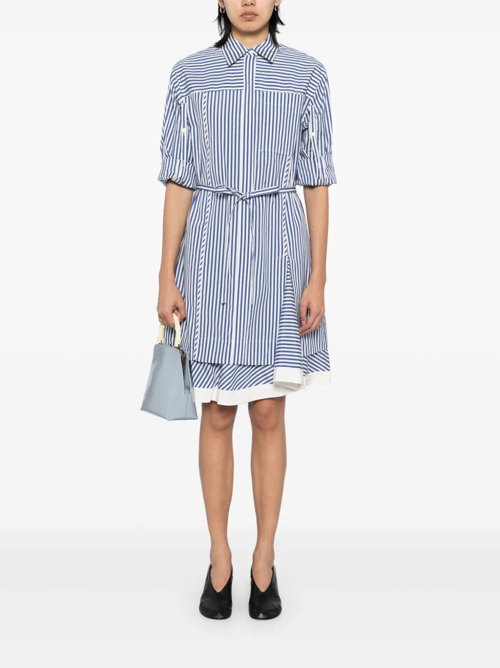 Striped Cascade-Sleeves Shirt