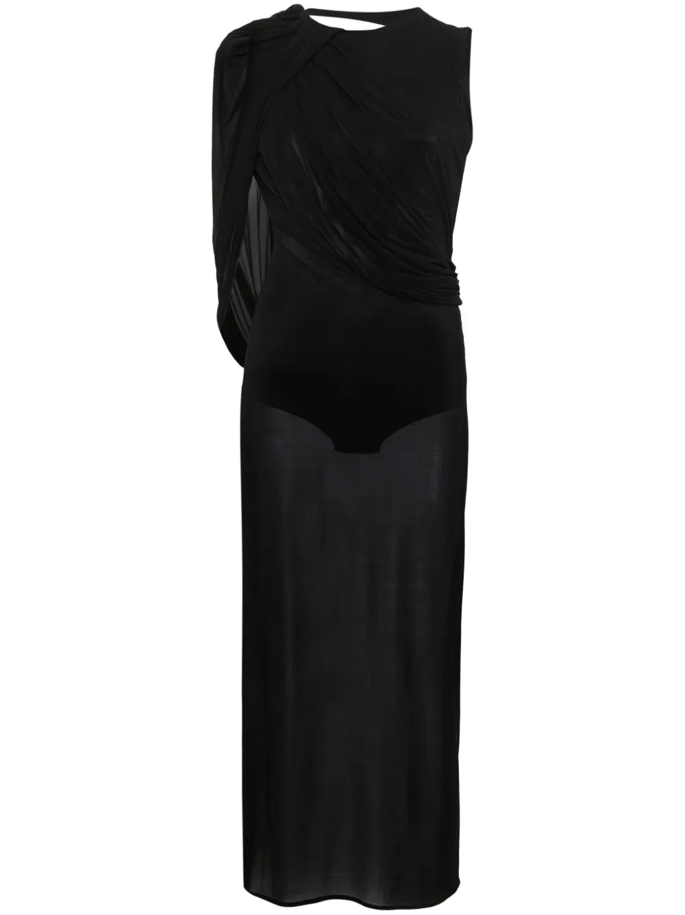 Asymmetric Draped Midi Dress