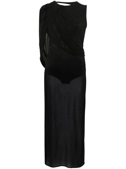 Asymmetric Draped Midi Dress