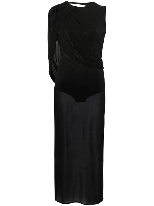 Asymmetric Draped Midi Dress