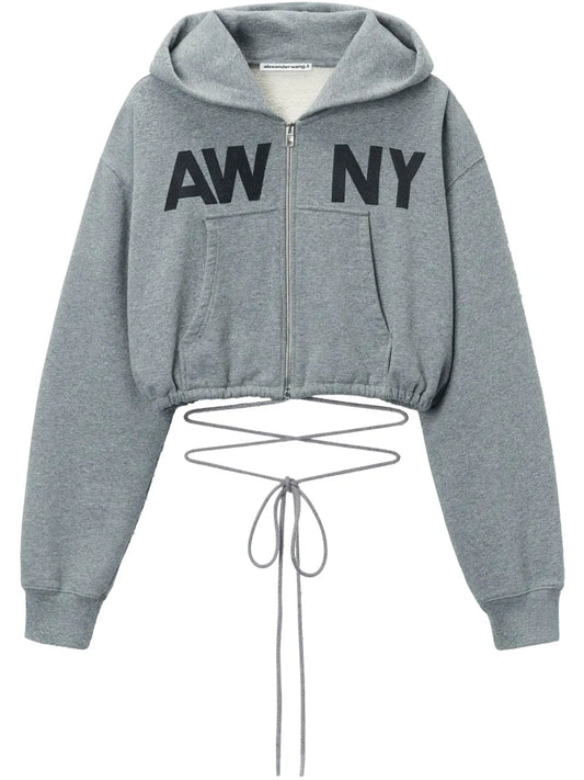 Graphic-Print Deconstructed Wrap Hoodie