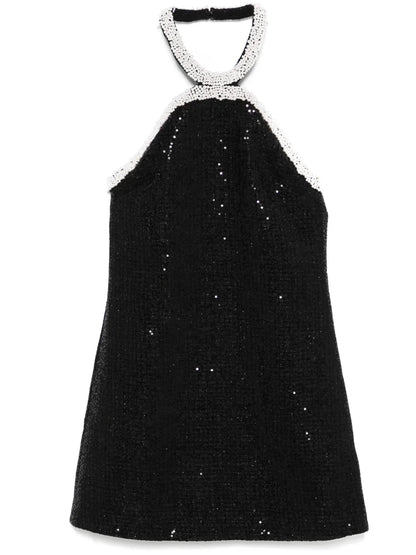 Bouclé Pearl-Trim Mini Dress