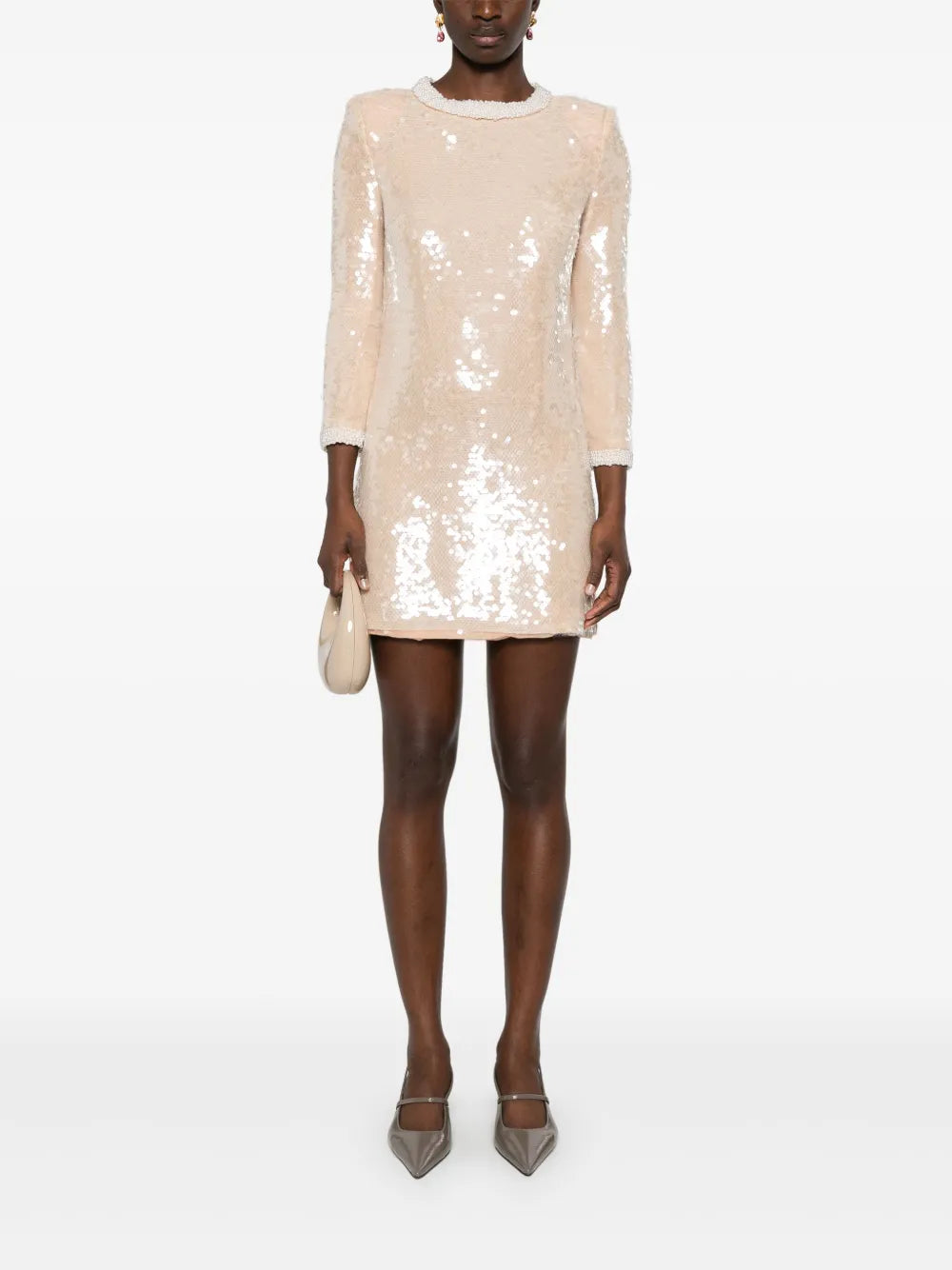 Sequin Pearl-Trim Mini Dress
