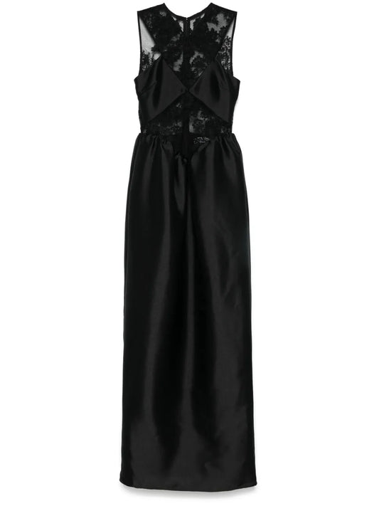 Lace-Trim Taffeta Maxi Dress