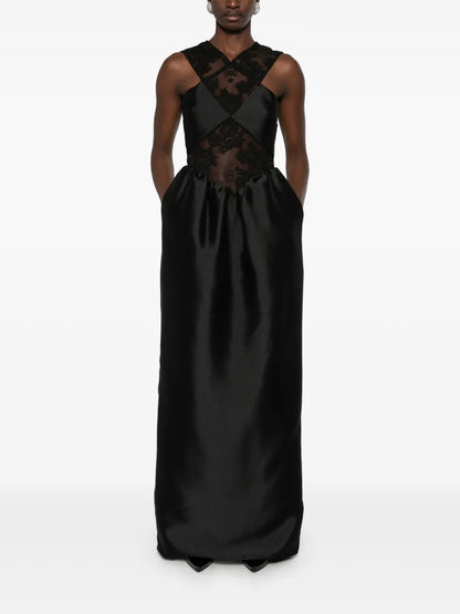 Lace-Trim Taffeta Maxi Dress