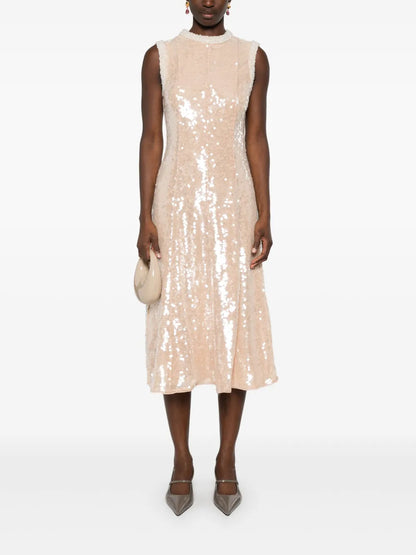 Sequin Pearl-Trim Midi Dress