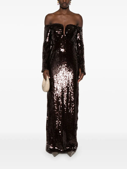 Sequin Off-Shoulder Maxi Dress
