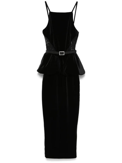 Velvet Peplum Midi Dress