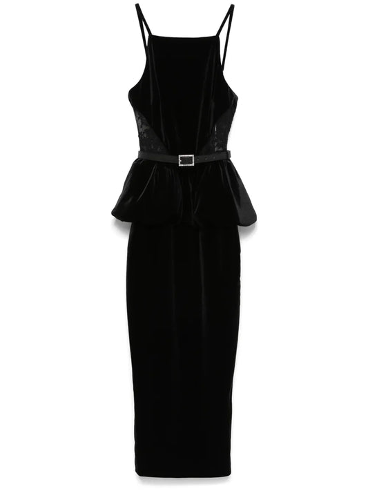Velvet Peplum Midi Dress